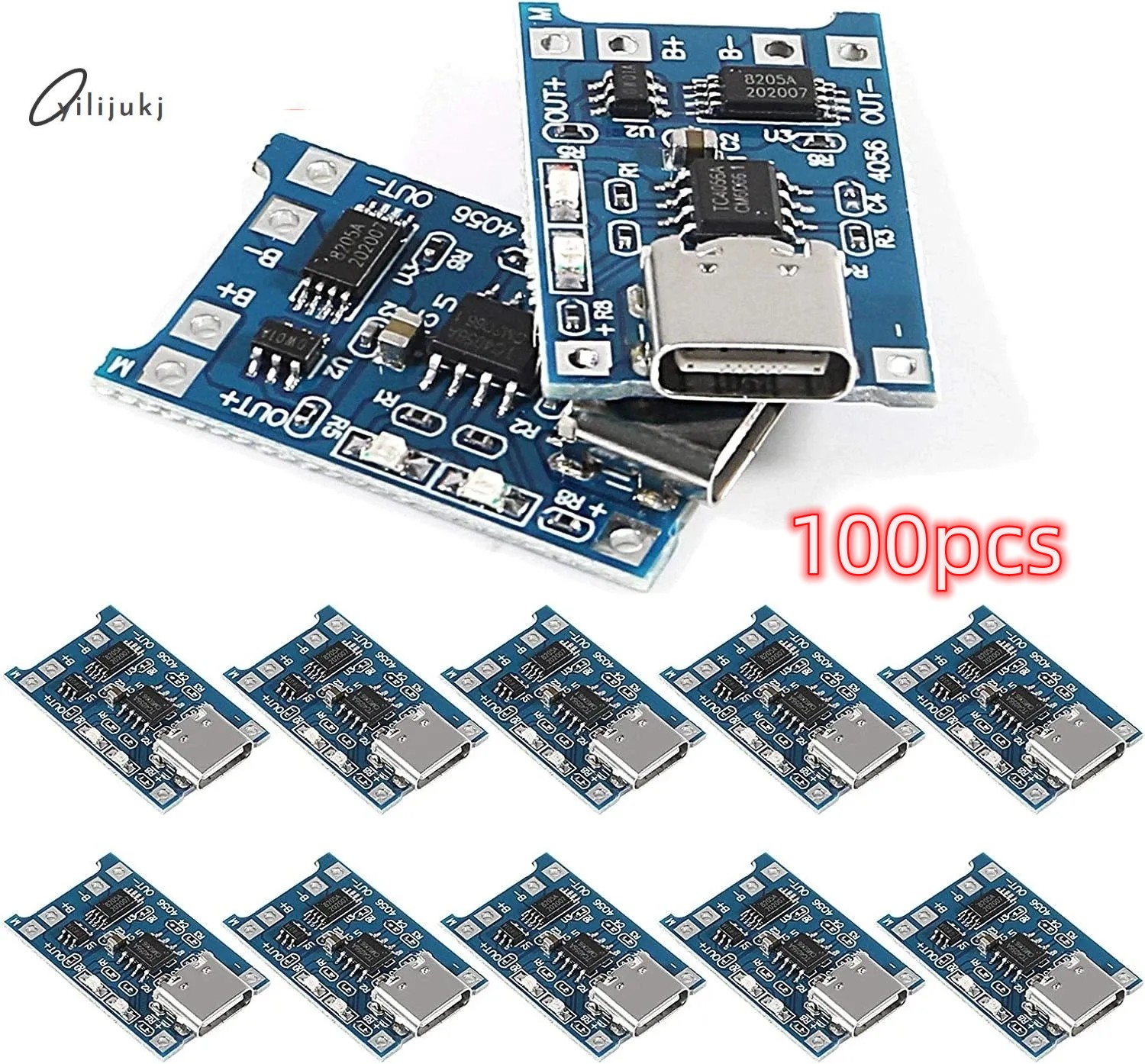 100 STKS 1A 18650 Lithiumbatterijbeschermingskaart Type-c / Micro / Mini USB-oplaadmodule met beschermingsmodule Eén plaatmodule