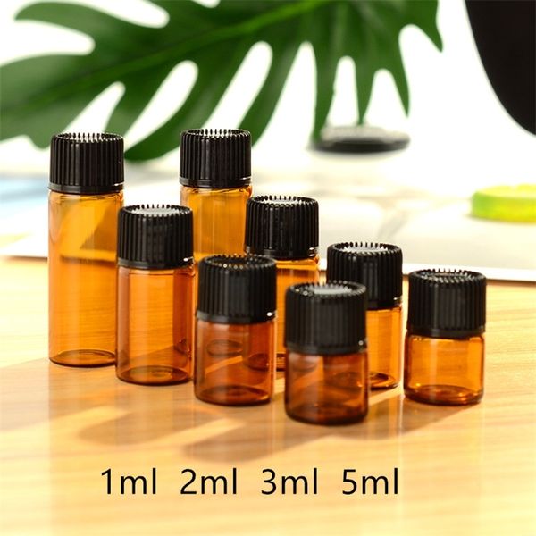 100 pièces 1 ml/2 ml/3 ml/5 ml Dram bouteille d'huile essentielle en verre ambré verre mince petits flacons d'huile de parfum brun bouteille de Test d'échantillon 220726