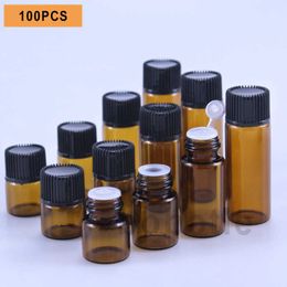 100 stks 1 ml/2 ml/3 ml/5 ml Lege Amber Glas Essentiële Olie Fles Dunne kleine Dram Parfumflesjes Sample Test 7THP