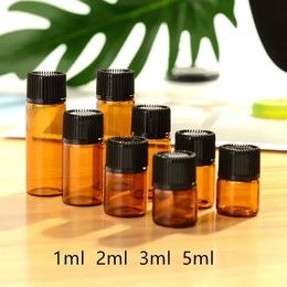 100pcs 1ml2ml3ml5ml vide bouteille d'huile essentielle en verre ambré verre mince petit flacon d'huile de parfum brun Dram échantillon bouteille de test 240220