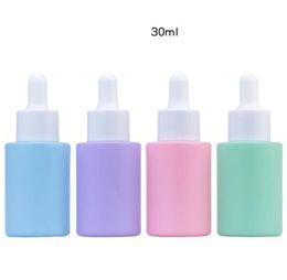 100 pièces 1 oz 30 ml cosmétiques verre couleur flacon compte-gouttes rond plat épaule essence liquide bouteille bouteilles vides