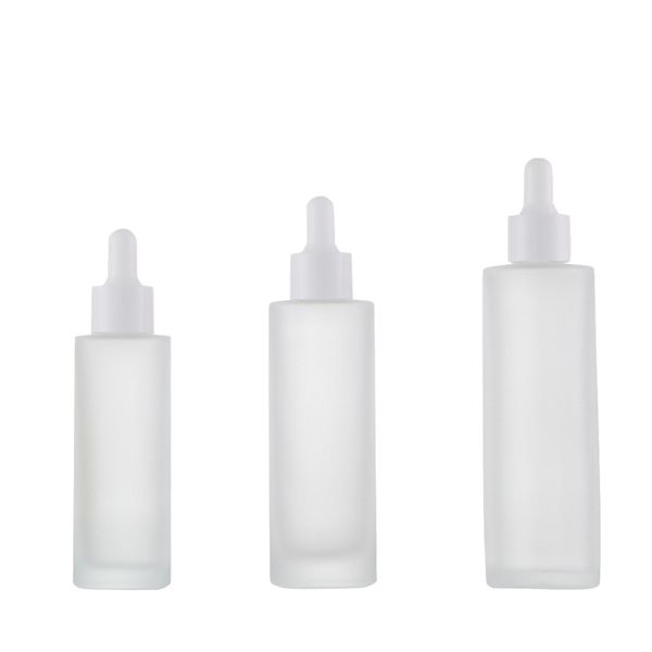 Bouteilles en verre dépoli de 20/30/40/50ml, 100 pièces, compte-gouttes blanc, bouteilles d'huile essentielle, bouteilles d'essence cosmétique