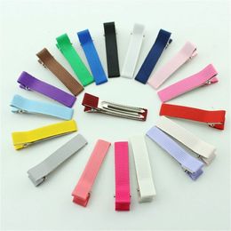 100 Uds 20 colores 50mm pinza de pelo de cocodrilo de doble punta cinta de grosgrain para niños pasadores de horquilla accesorios para el cabello DIY 210812227O