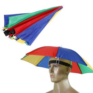 2016 Nouveau Produit Utile Rainbow Umbrella Hat Sun Shade Camping Pêche Randonnée Festivals Outdoor Brolly ZA0514