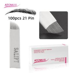 100pcs 21pin tatoue aiguilles Élimination des yeux Oeil Alimentation Tatouage Permanent maquillage Accessoires Micobladants Disposables Supply Tattoo Supply7141877