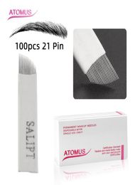 100 stks 21Pin Tattoo Naalden Wegwerp Eye Brow Supply Tattoo Permanente Make-up Microblading Accessoires Wegwerp Tattoo Supply2114341