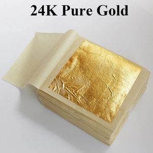 Feuilles d'or comestibles 24K, 100 pièces, pour décoration de gâteaux alimentaires, artisanat d'art, papier de dorure pour la maison, véritable feuille d'or 240122