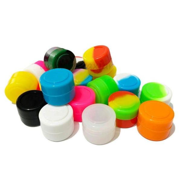 100pcs 2ML pots ronds en silicone Dabs conteneur de cire herbes sèches cires pot d'huile FDA conteneurs de silicium boîte vaporisateur pour concentré5524528