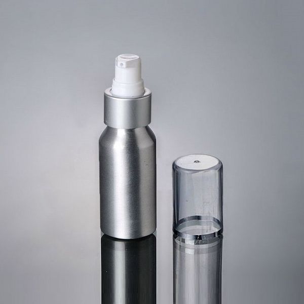 100 Uds 30ml 50ml bomba de aluminio botella de loción anillo de plata botella de metal de aluminio blanco botellas de bomba herramienta de embalaje cosmético