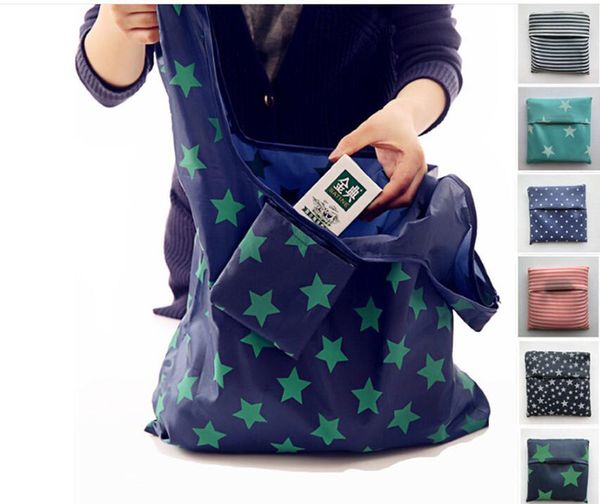 100 Uds. Bolsas de compras reutilizables plegables de 35,5 cm x 55 cm, bolsas de almacenamiento ecológico para comestibles, bolso de compras con estampado de rayas y estrellas, 6 estilos