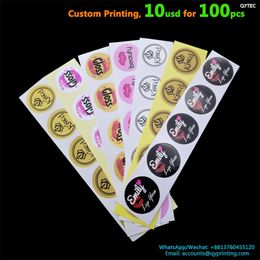 100 stcs 35 mm aangepast afdruklabel handgemaakte kraft vinyl pvc stickers cadeau bruiloftnaam afdichtingssticker lijm labels 220613