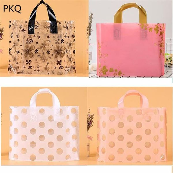 Sacs en plastique avec poignées, 100 pièces, 35x25, sac cadeau, fleur colorée, papillon, emballage de vêtements, poignée de Boutique, Bags204o