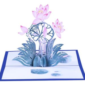 100 stks 3d bloeiende lotusbloempapier wenskaarten briefkaart Thanksgiving Mother's Day verjaardag creatieve geschenk