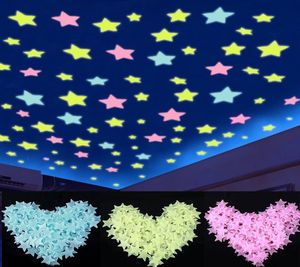 100 stcs 3d Night Luminous Stars Stickers gloeien in het donkere speelgoed voor kinderen slaapkamer decor kerst verjaardag cadeau9069791
