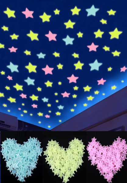 100pcs 3d noche de estrellas luminosas pegatinas que brilla en los juguetes oscuros para niños decoración de dormitorio regalo de cumpleaños de Navidad1787869