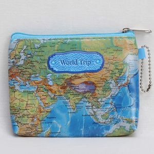 100 stks 3D-printen PU Mini Wereldkaart Munt Portemonnee Pouch Dames Mannen Casual Rits Kaart Dollar Change Bag Case