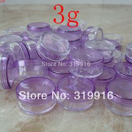 100pcs 3g violet petit rond vide contenant de pots cosmétiques en plastique, bouteille d'échantillon pour l'emballage, prix d'usine de haute qualité