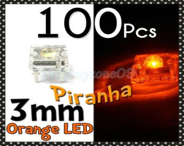 100 Uds. Cuentas de luz de diodo LED naranja piraña superflujo de 3mm para bombilla de luz automática 2767857