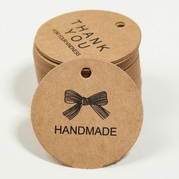 100pcs 4.3cm Etiqueta de colgar hecha a mano redonda Kraft Etiqueta de etiqueta de regalo de agradecimiento para el paquete de etiqueta de la etiqueta de los productos de regalo de boda/caramelo/bebé