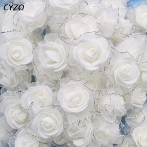 100 stks 4cm pe foam zijde rose kunstbloemen hoofden voor bruiloft woondecoratie DIY scrapbooking krans nep roze bloem