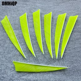 100pcs 4 pouces de bouclier coupé de dinde plume fluorescente archerie jaune arc bricolage accessoires de flèche / aile droite / gauche