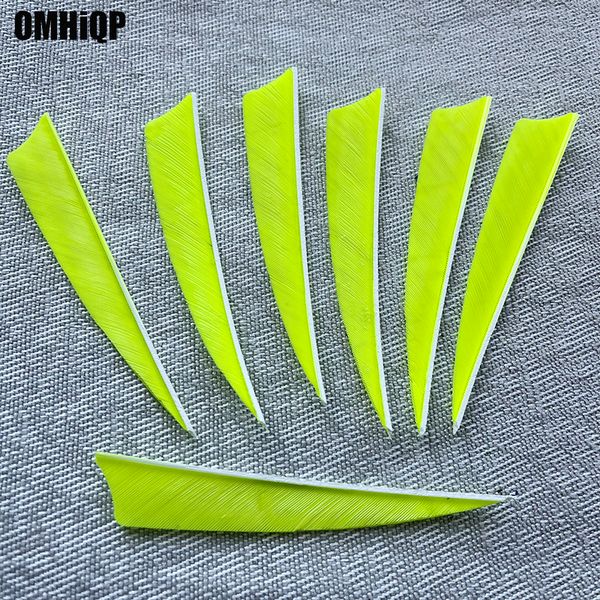 100pcs de 4 pulgadas Escudo cortado Turquía Feather Fluorescente Archery amarillo Accesorios de flecha de bricolaje Ala derecha/Ala izquierda