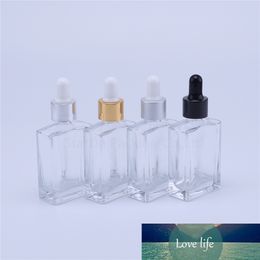 100 stks 50 ml hoge kwaliteit heldere vierkante glazen druppelfles voor essentiële olie, cosmetische verpakking flesflesjes