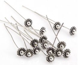 100 pièces 50mm épingles à tête de fleur en argent Antique pour la fabrication de bijoux bricolage perles épingles à boule aiguilles résultats femmes bijoux accessoires