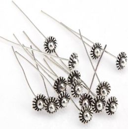 100pcs 50 mm épingles de tête de fleur argentée antique pour bijoux faisant des épingles à balle bricolage Constructions de femmes accessoires de bijoux 6819272