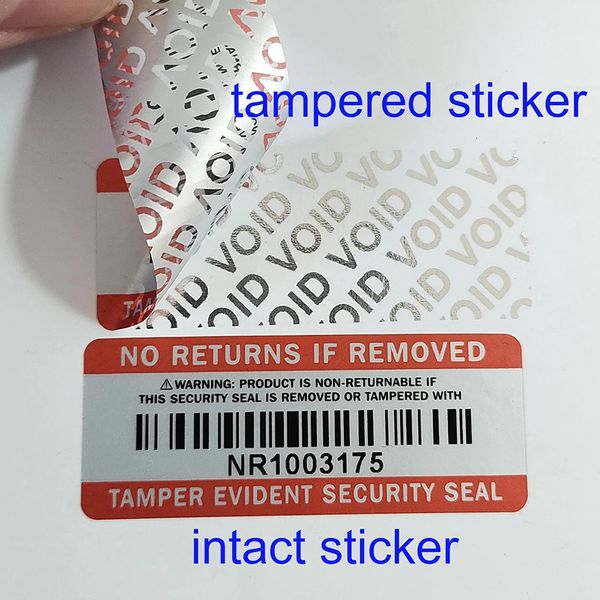 100pcs 50x20 mm No devuelve si se elimina la manipulación evidente SELLE SEAK SEAK Void Left Vinyl Package Label Etiqueta impermeable 240418