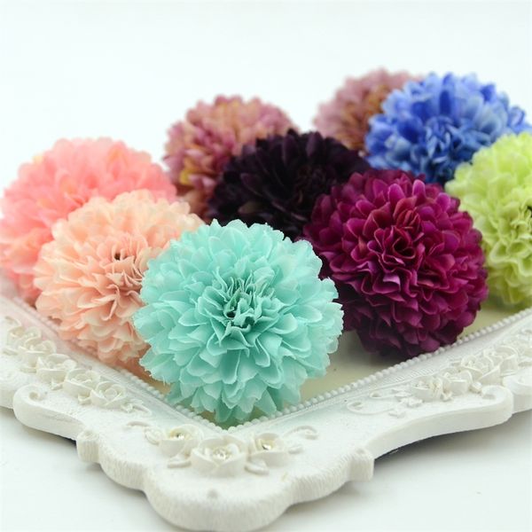 100 Uds 5cm seda clavel pompón Artificial cabeza Hortensia hogar boda decoración DIY Scrapbooking flores falsas coronas