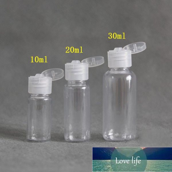 100pcs 5ml 10ml 20ml 30ml Plástico PET Tapa abatible transparente Botellas de loción Contenedor de muestra cosmética Viaje Líquido Tapón de rosca Viales de llenado Precio de fábrica diseño experto Calidad