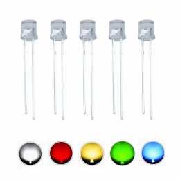 100pcs 5 mm Diodo LED plano blanco/rojo/verde/azul/amarillo Diodos emisores emisores Lighting Bulbos Componentes electrónicos