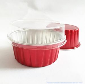 100pcs 5oz 125ml Tazas desechables para hornear pasteles Muffin Liners Cupcake-Con tapas Papel de aluminio Cupcake Baking-Cups SN3234