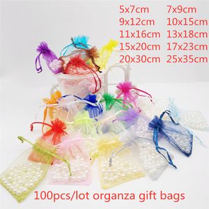 100 stcs 5x7 7x9 9x12 10x15 13x18cm kleine cadeauzakje organza cadeau verpakking bruiloft feest snoeptassen buidels cadeauzakken met handgrepen