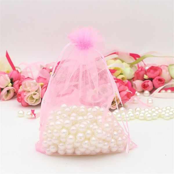 100 Uds 6 5x9 pulgadas bolsas de embalaje de organza rosa bolsas de joyería favores de boda fiesta de Navidad bolsa de regalo con cordón 17x23 cm2622