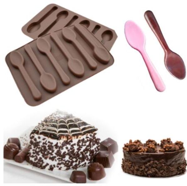 Moules à chocolat en Silicone en forme de cuillère, 6 trous, 100 pièces, décoration de gâteau à faire soi-même, moule de cuisson de gelée et de glace