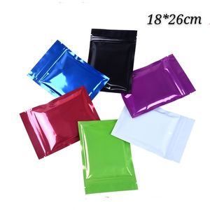 100pcs 7.08 * 10.23 pulgadas (18 * 26 cm) bolsas de embalaje de almacenamiento de café mylar bocadillos de fondo plano y bolsa de paquete a prueba de humedad de alimentos secos 6 colores