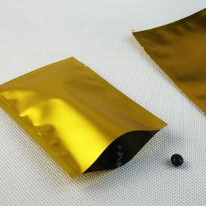 7x10cm, 100 X gouden stomme aluminium zakken, Mylar folie voedsel plastic zakjes hitteverzegelbaar, van boven open mat goud gealuminiseerd folie zakje met inkeping