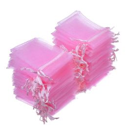100 stks 7x9 9x12 10x15 13x18cm Roze Organza Gift Wrap Tassen Sieraden Verpakking Bruiloft Decoratie Onderwerp Geschenk Pouches 55