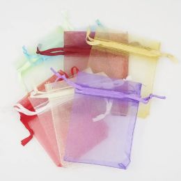 100 pcs 7x9 cm Organza cordon sacs bijoux cadeaux pochettes emballage faveur de mariage emballage fête de Noël (2.75x3.5 pouces) Multi couleurs 11 LL