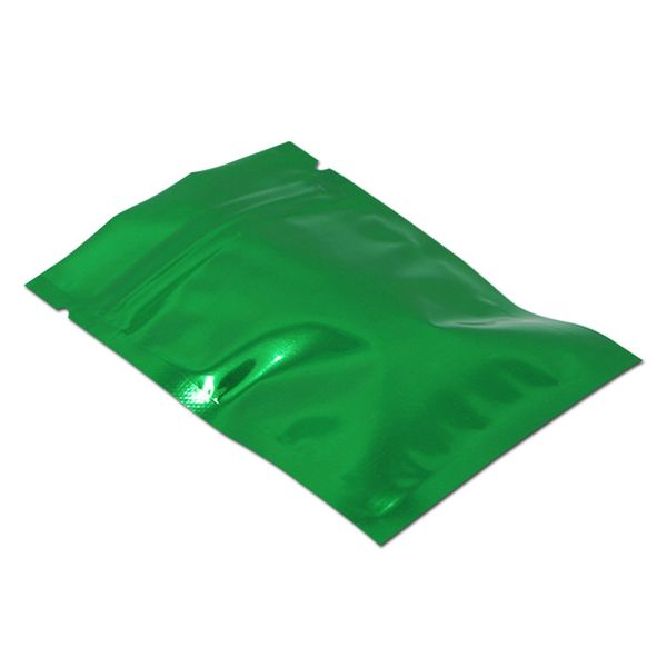 vert brillant plat fermeture à glissière top poche sac d'emballage cadeau et emballage d'épicerie mylar sacs brillants de qualité alimentaire pochettes d'emballage pour collations 100pcs 8.5 * 13cm