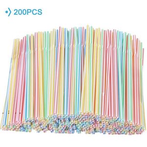 100pcs 8 pouces de long pailles à boire en plastique multicolore rayé bedable jetable paille partie multicolore arc-en-ciel RRE11332