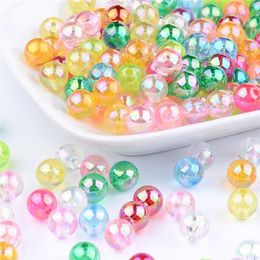 100 pcs/lot 8mm acrylique translucide AB perle ronde en plastique perles couleurs mélangées