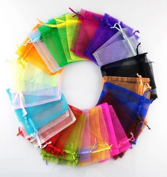 Sacs à bijoux en Organza de couleurs mélangées, 100 pièces, 912cm, sac en Voile de mariage de luxe, emballage de bijoux à cordon, pochette cadeau de noël 8830345