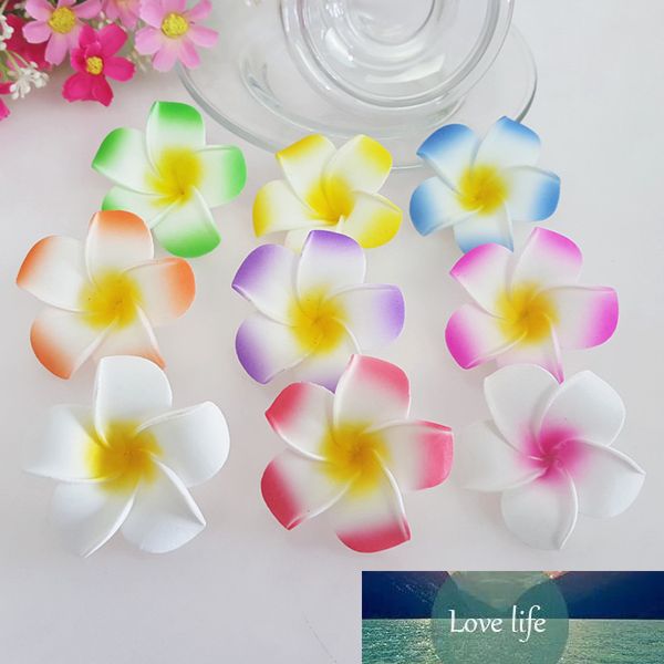 100 Uds 9cm hawaiano 5 colores Real Touch Artificial PE Plumeria cabezas de flores DIY boda fiesta tocados Decoración