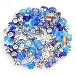 100 stcs Acrylhars legering Regenboog Charms Big Hole Europese kralen hangers accessoires voor meisje DIY ketting armband sieraden maken