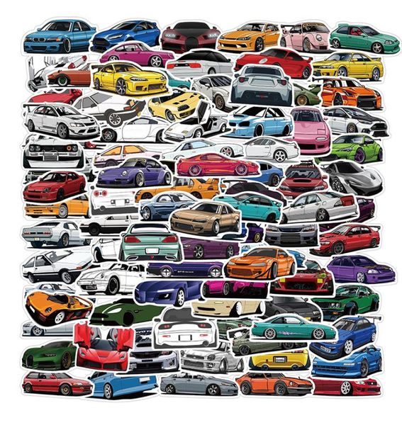 100 pièces toutes sortes d'autocollants de voiture JDM dessin animé voiture Roadster Graffiti autocollants vélo bagages ordinateur portable planche à roulettes bouteille d'eau décalcomanies 9974212