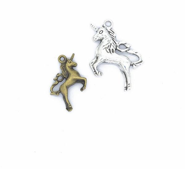100 Uds aleación antigua plata bronce unicornio caballo encantos colgante para collar joyería hacer hallazgos 27x20mm