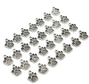 100 Stuks legering Hond Pootafdruk Voetafdruk Bedels Antiek zilveren Bedels Hanger Voor ketting Sieraden Maken bevindingen 25x12mm1096008